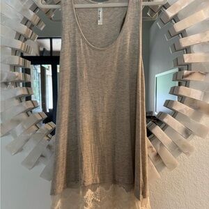 Gray Tank Top with Lace Hem - Tunic length - oversized